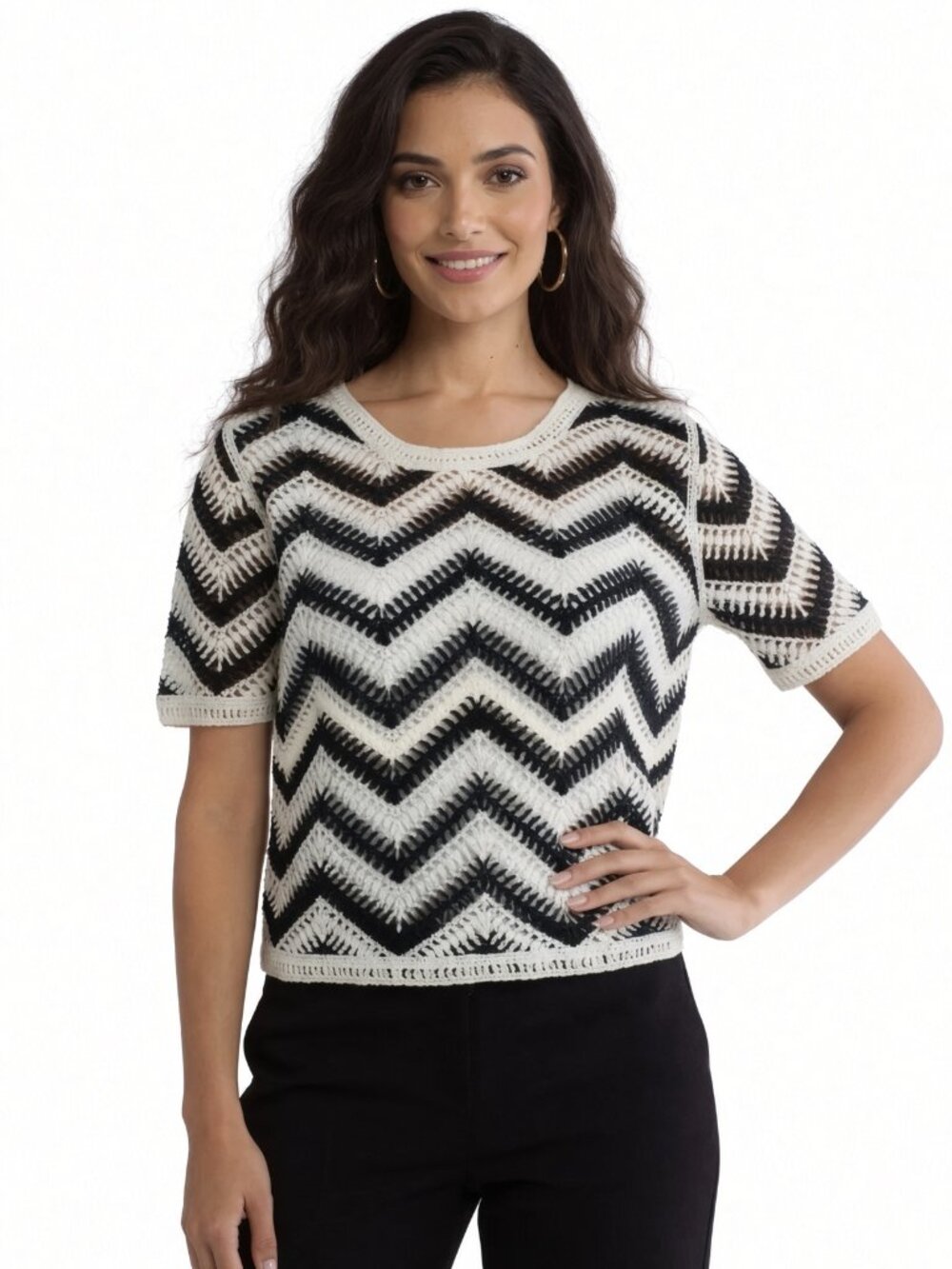 NWT Laundry by Shelli Segal Zigzag Crocheted Sweater